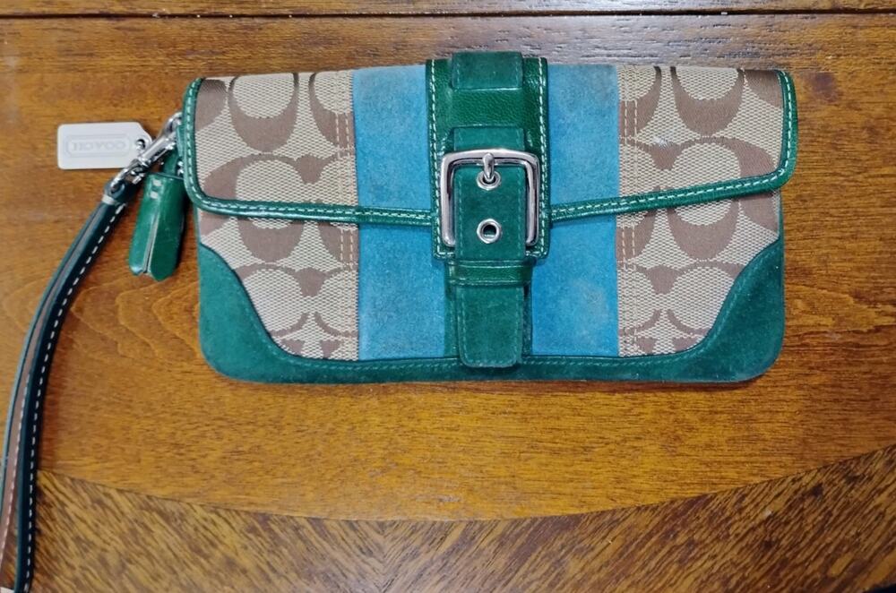 Vintage Coach Signature Canvas Wrislet leather trim